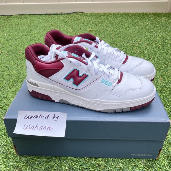 New balance 550 white burgundy shoes